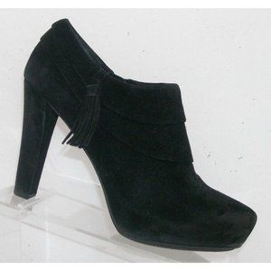 Me Too Lasky black suede almond toe tasseled zip shootie bootie heels 8M